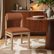 Roundhill Vegan Leather Upholstered Dining Chair in Cognac, Set of 2 - 11052Cognac-C