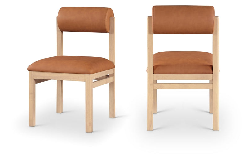 Roundhill Vegan Leather Upholstered Dining Chair in Cognac, Set of 2 - 11052Cognac-C