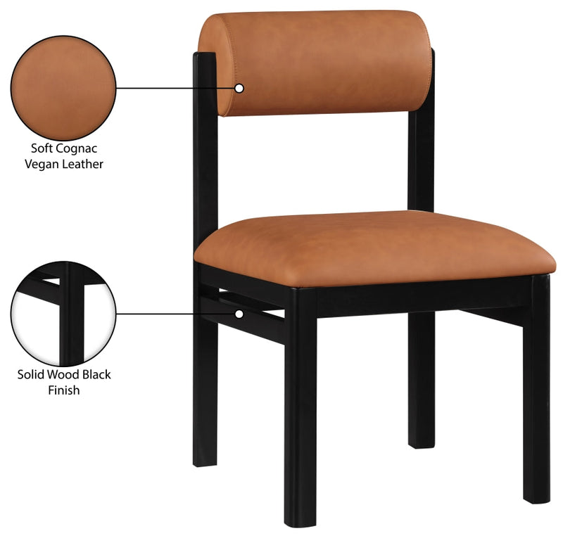 Roundhill Vegan Leather Upholstered Dining Chair in Cognac, Set of 2 - 11054Cognac-C