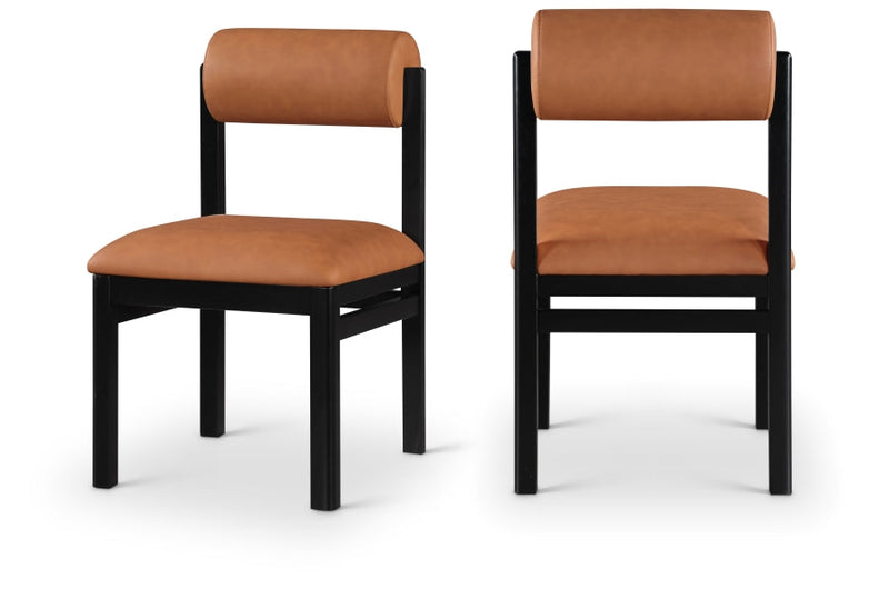 Roundhill Vegan Leather Upholstered Dining Chair in Cognac, Set of 2 - 11054Cognac-C