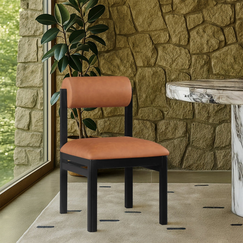 Roundhill Vegan Leather Upholstered Dining Chair in Cognac, Set of 2 - 11054Cognac-C