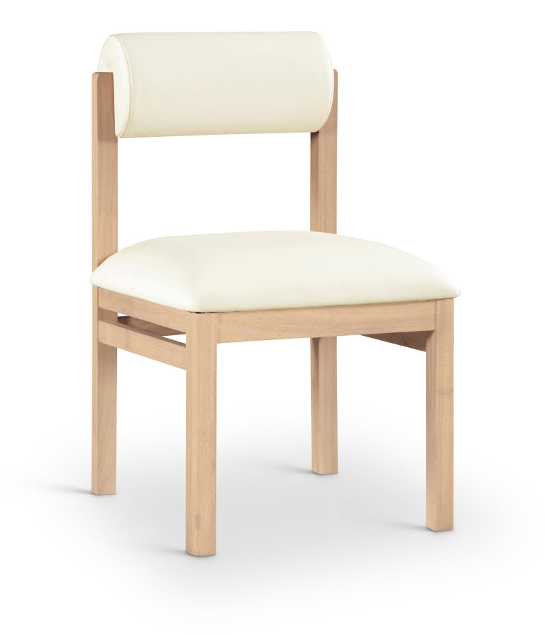 Roundhill Vegan Leather Upholstered Dining Chair in Cream, Set of 2 - 11052Cream-C