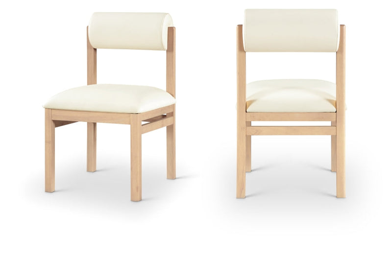 Roundhill Vegan Leather Upholstered Dining Chair in Cream, Set of 2 - 11052Cream-C
