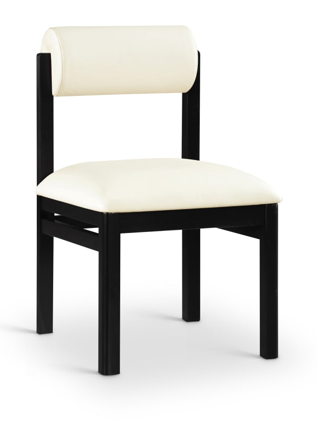 Roundhill Vegan Leather Upholstered Dining Chair in Cream, Set of 2 - 11054Cream-C