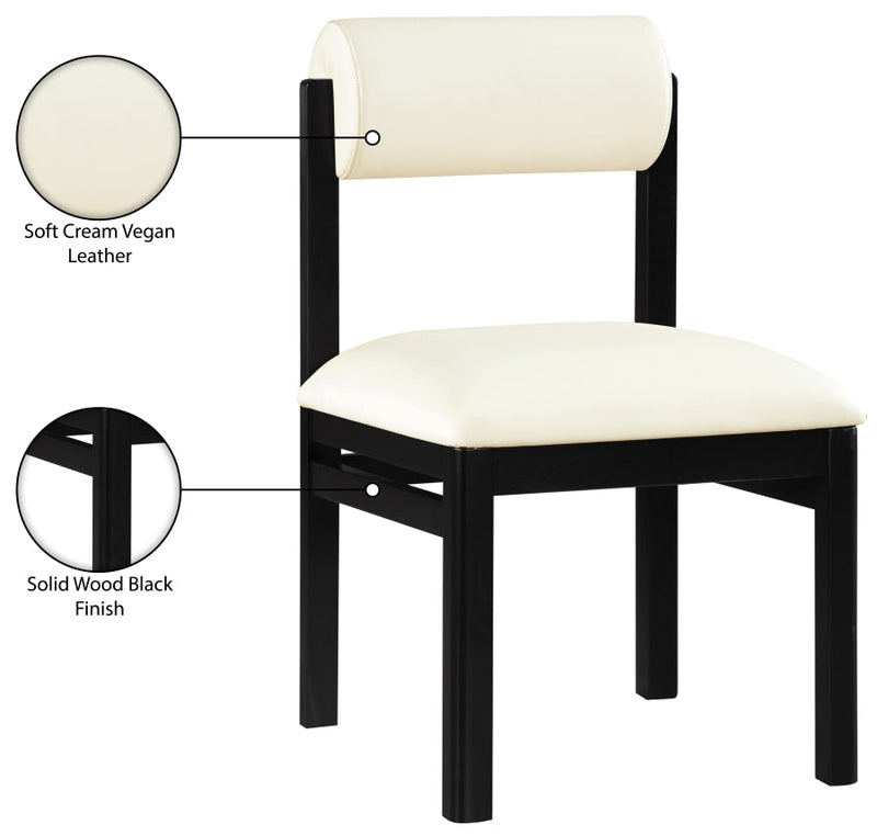 Roundhill Vegan Leather Upholstered Dining Chair in Cream, Set of 2 - 11054Cream-C