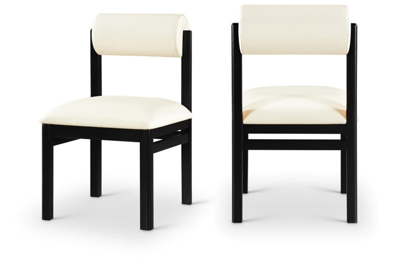 Roundhill Vegan Leather Upholstered Dining Chair in Cream, Set of 2 - 11054Cream-C