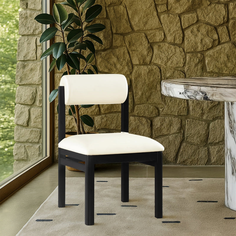 Roundhill Vegan Leather Upholstered Dining Chair in Cream, Set of 2 - 11054Cream-C