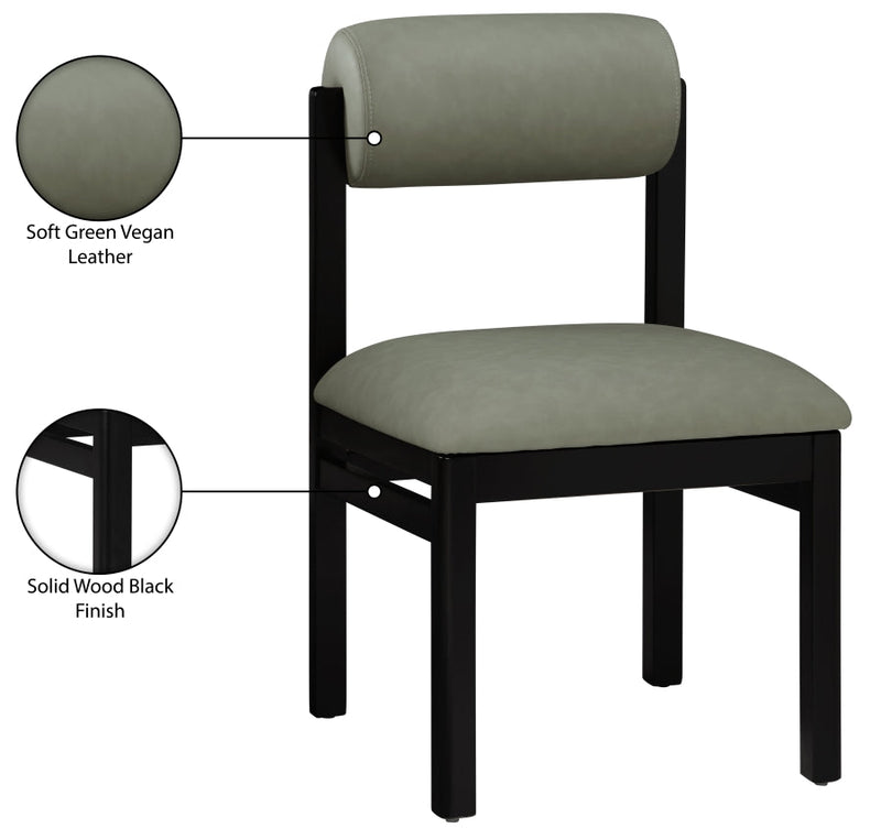 Roundhill Vegan Leather Upholstered Dining Chair in Green, Set of 2 - 11054Green-C