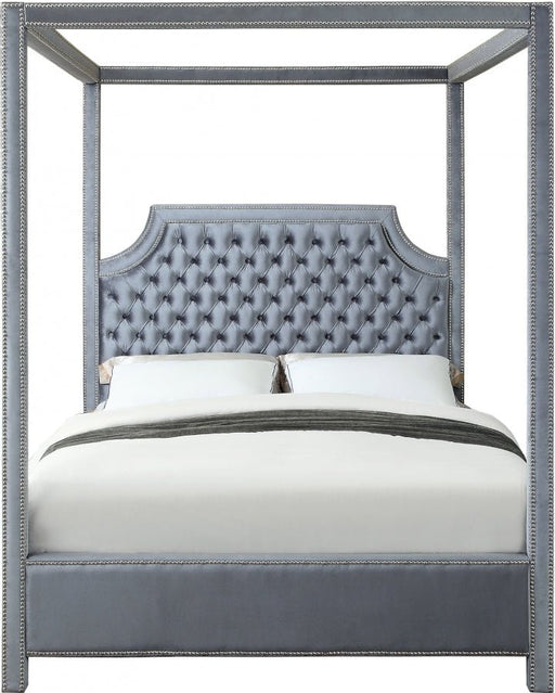 Rowan Velvet Queen Bed (3 Boxes) Grey - Gate FurnitureQueen Bed