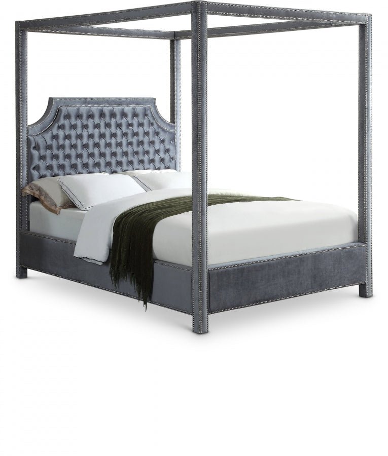 Rowan Velvet Queen Bed (3 Boxes) Grey - Gate FurnitureQueen Bed