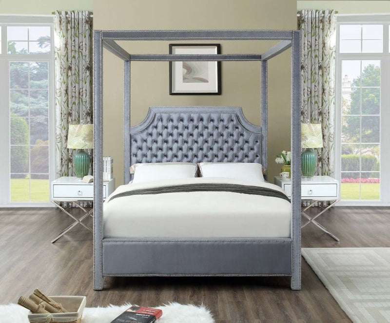 Rowan Velvet Queen Bed (3 Boxes) Grey - Gate FurnitureQueen Bed
