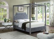 Rowan Velvet Queen Bed (3 Boxes) Grey - Gate FurnitureQueen Bed