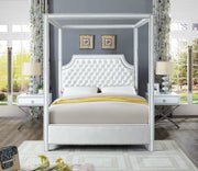 Rowan Velvet Queen Bed (3 Boxes) White - Gate FurnitureQueen Bed