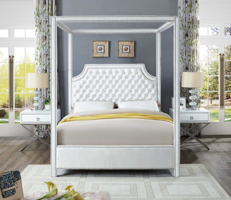 Rowan Velvet Queen Bed (3 Boxes) White - Gate FurnitureQueen Bed