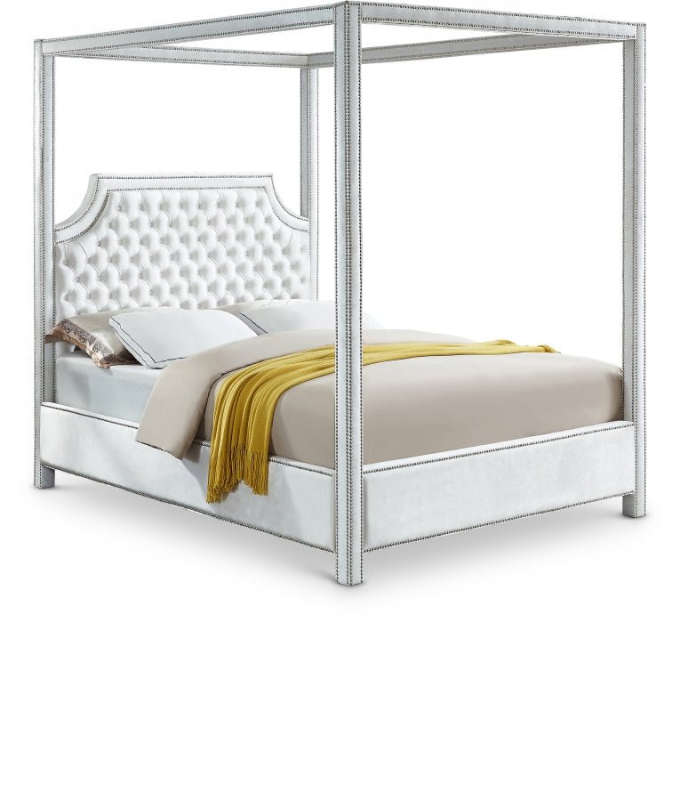 Rowan Velvet Queen Bed (3 Boxes) White - Gate FurnitureQueen Bed