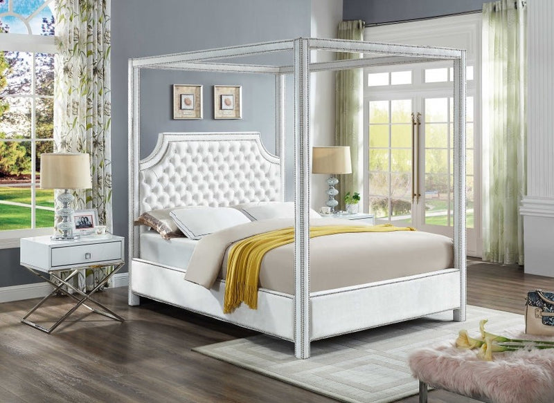 Rowan Velvet Queen Bed (3 Boxes) White - Gate FurnitureQueen Bed