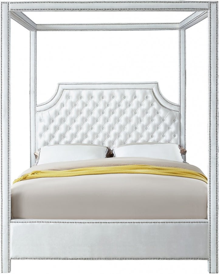 Rowan Velvet Queen Bed (3 Boxes) White - Gate FurnitureQueen Bed