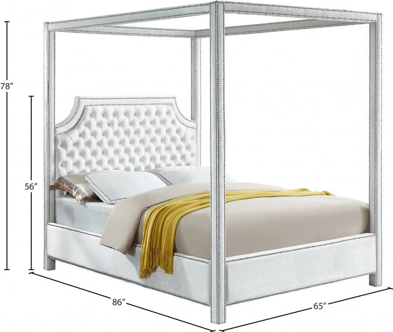 Rowan Velvet Queen Bed (3 Boxes) White - Gate FurnitureQueen Bed