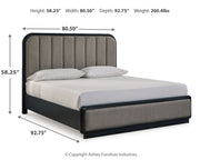 Rowanbeck California King Upholstered Panel Bed with 2 Nightstands in Gray/Black from Ashley - Luna Furniture