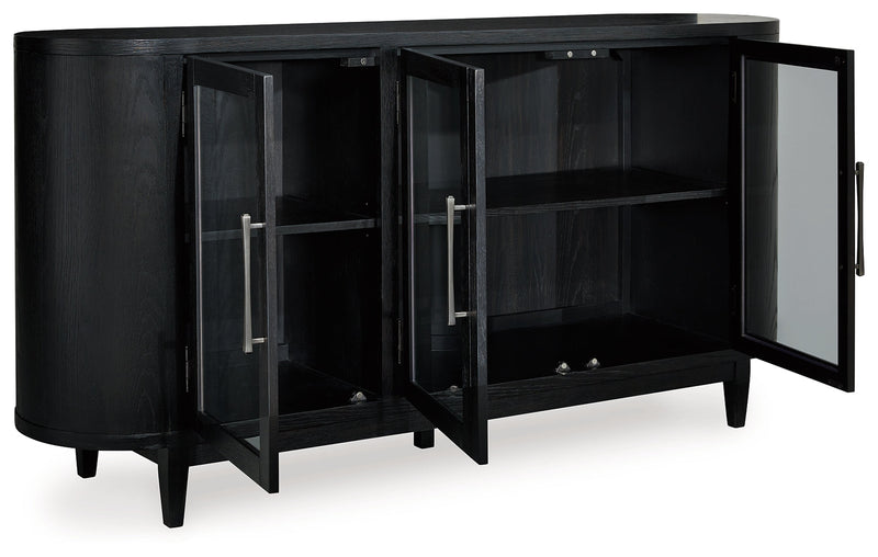 Rowanbeck Dining Table and 6 Chairs with Storage in Black from Ashley - Luna Furniture