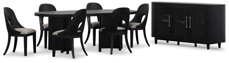 Rowanbeck Dining Table and 6 Chairs with Storage in Black from Ashley - Luna Furniture
