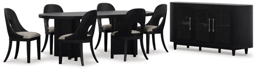 Rowanbeck Dining Table and 6 Chairs with Storage in Black from Ashley - Luna Furniture