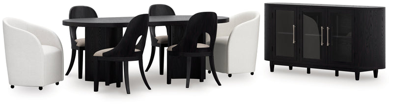 Rowanbeck Dining Table and 6 Chairs with Storage in Black from Ashley - Luna Furniture