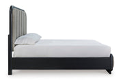 Rowanbeck Gray/Black Queen Upholstered Panel Bed - Gate FurnitureQueen Bed