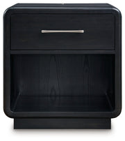 Rowanbeck King Upholstered Panel Bed with 2 Nightstands in Gray/Black from Ashley - Luna Furniture