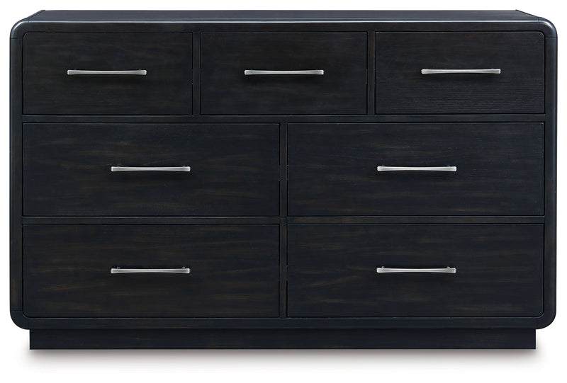 Rowanbeck King Upholstered Panel Bed with Dresser and 2 Nightstands in Gray/Black from Ashley - Luna Furniture