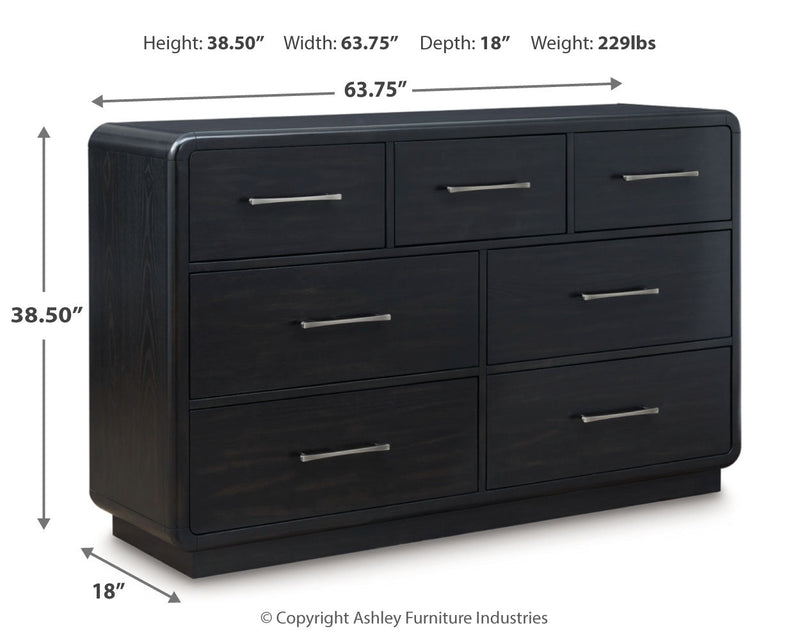 Rowanbeck King Upholstered Panel Bed with Dresser and 2 Nightstands in Gray/Black from Ashley - Luna Furniture