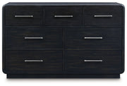 Rowanbeck King Upholstered Panel Bed with Dresser in Gray/Black from Ashley - Luna Furniture