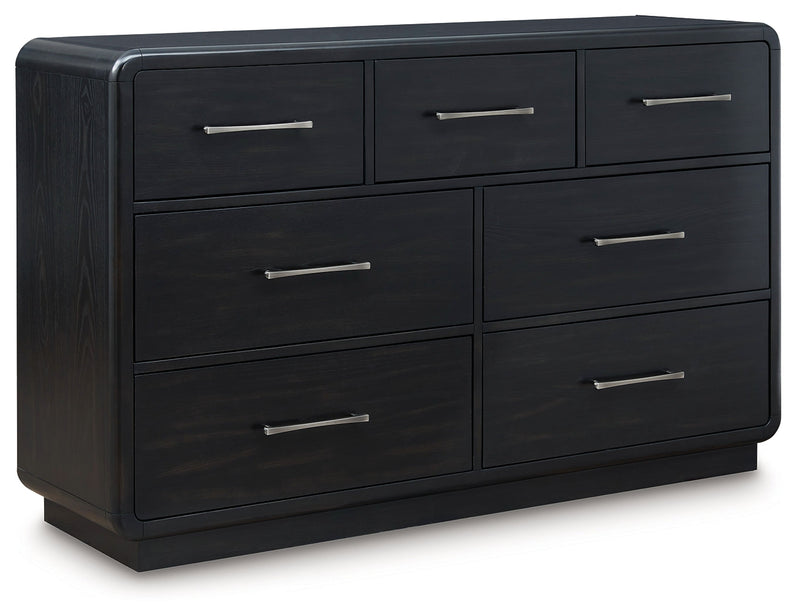 Rowanbeck King Upholstered Panel Bed with Dresser in Gray/Black from Ashley - Luna Furniture