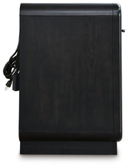 Rowanbeck Queen Upholstered Panel Bed and 2 Nightstands in Gray/Black - PKG019008