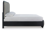 Rowanbeck Queen Upholstered Panel Bed and 2 Nightstands in Gray/Black - PKG019008