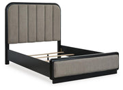 Rowanbeck Queen Upholstered Panel Bed and 2 Nightstands in Gray/Black - PKG019008