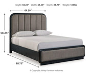 Rowanbeck Queen Upholstered Panel Bed and 2 Nightstands in Gray/Black - PKG019008
