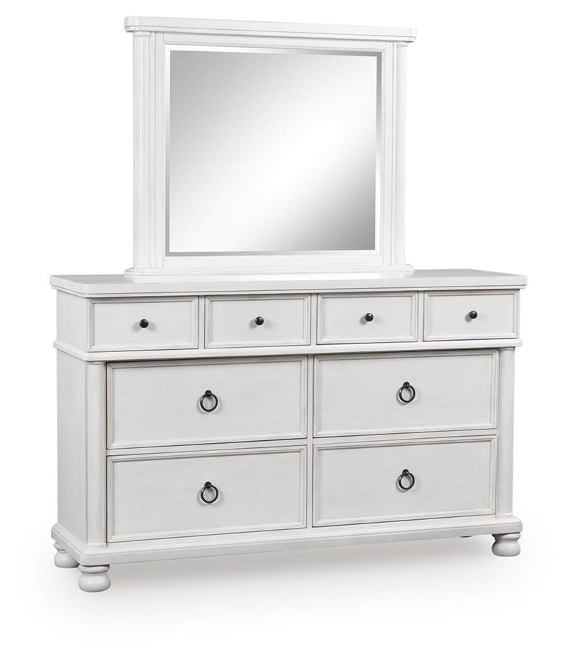 Rowlenstown Antique White Dresser and Mirror - PCB823B1