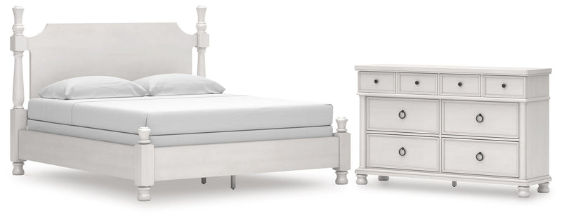 Rowlenstown California King Poster Bed and Dresser in Antique White - PKG023877