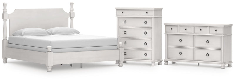 Rowlenstown California King Poster Bed, Dresser and Chest in Antique White - PKG023881