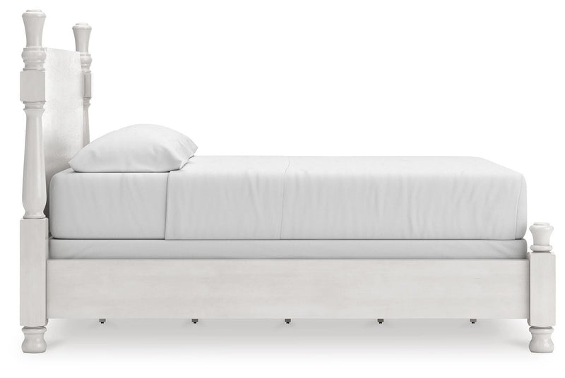 Rowlenstown California King Poster Bed, Dresser and Chest in Antique White - PKG023881