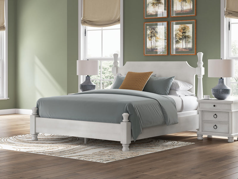 Rowlenstown California King Poster Bed, Dresser and Mirror in Antique White - PKG023878