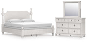 Rowlenstown California King Poster Bed, Dresser and Mirror in Antique White - PKG023878