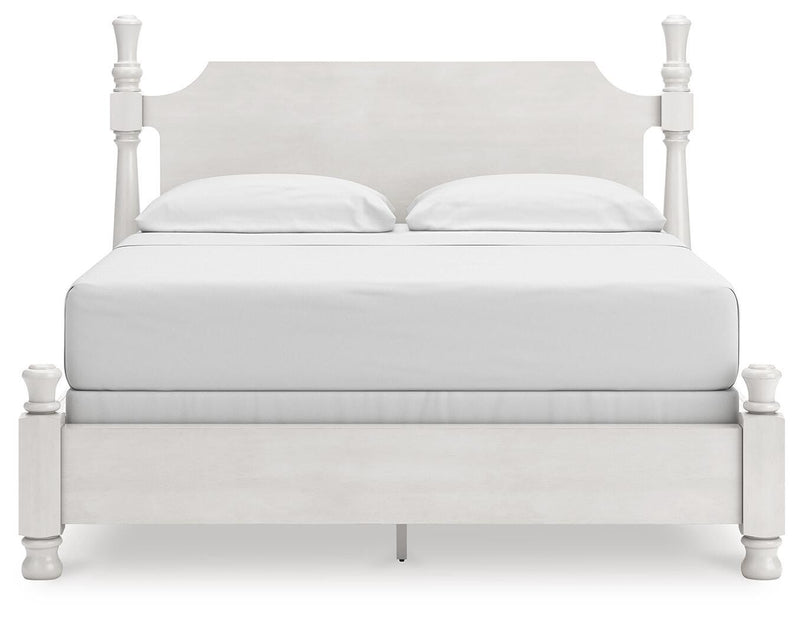 Rowlenstown California King Poster Bed, Dresser and Mirror in Antique White - PKG023878