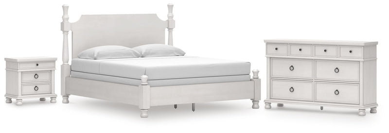 Rowlenstown California King Poster Bed, Dresser and Nightstand in Antique White - PKG023880