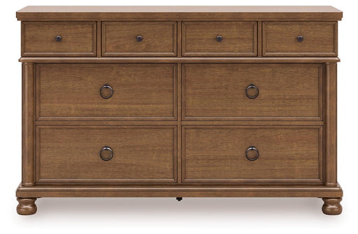 Rowlenstown California King Poster Bed with Dresser and Chest in Brown - PKG023764