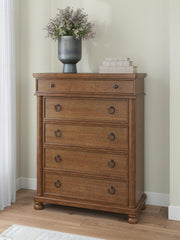 Rowlenstown California King Poster Bed with Dresser and Chest in Brown - PKG023764