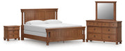 Rowlenstown California King Poster Bed with Mirrored Dresser and Nightstand in Brown - PKG023767