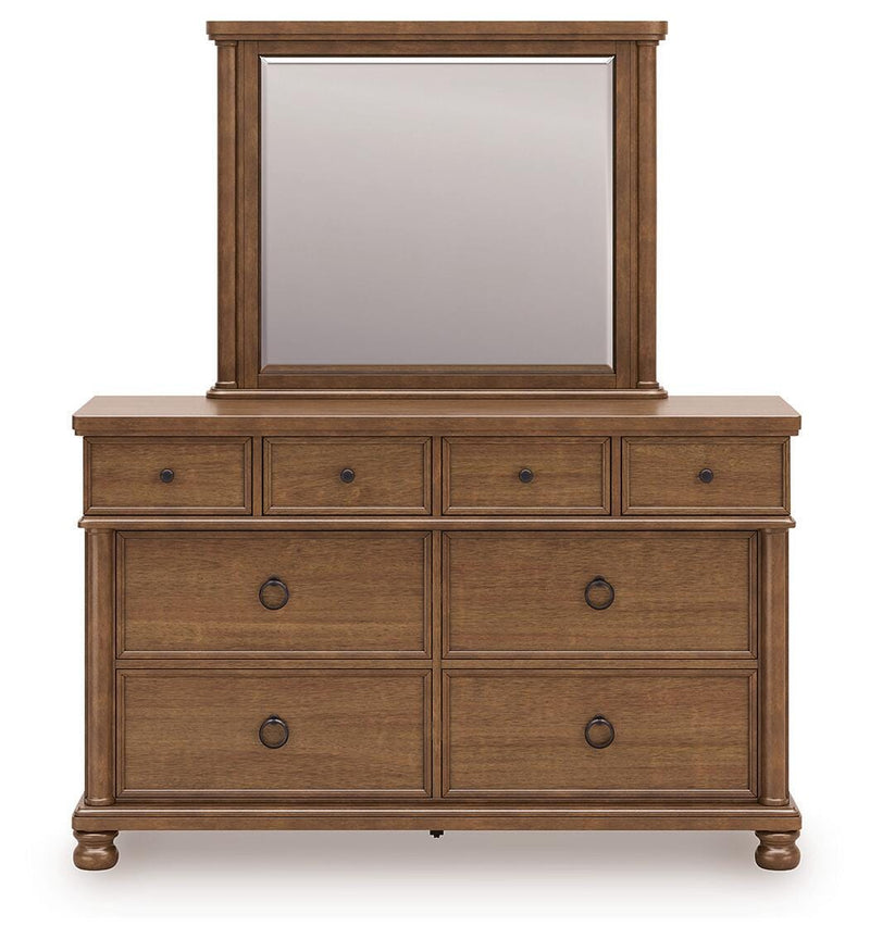 Rowlenstown California King Poster Bed with Mirrored Dresser in Brown - PKG023766