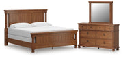 Rowlenstown California King Poster Bed with Mirrored Dresser in Brown - PKG023766
